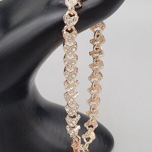Elegant Rose Gold Tone Heart Tennis Bracelet With Clear Crystal Accents